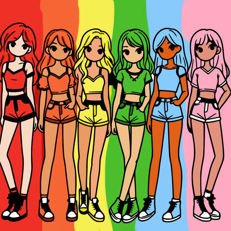 a group of girls wearing crop tops and shorts