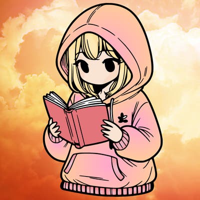 a girl in a hoodie reading a book