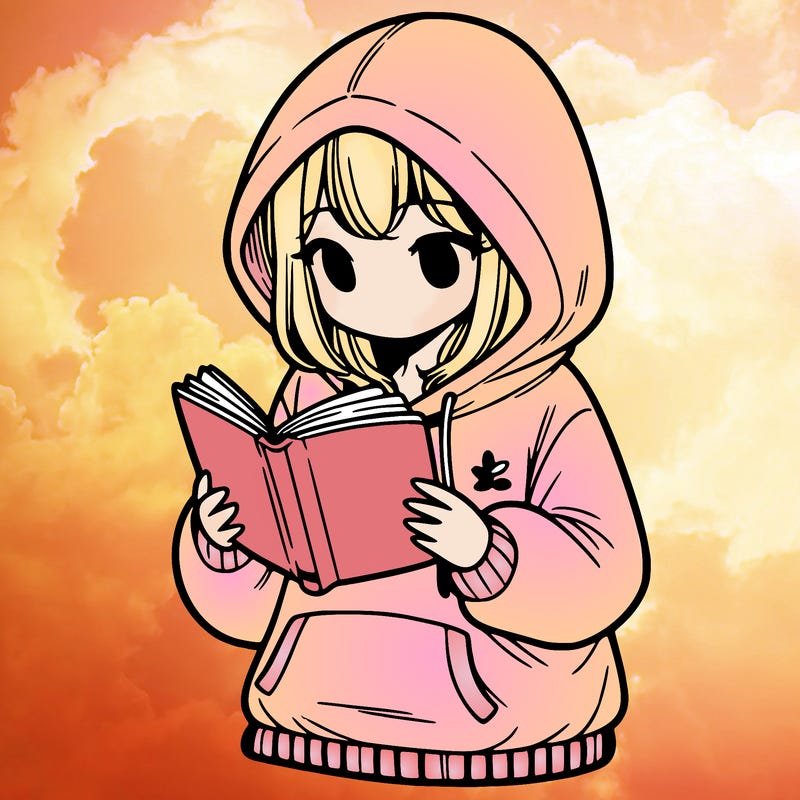 a girl in a hoodie reading a book
