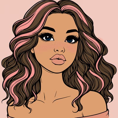 realistic girl with wavy hair and lips