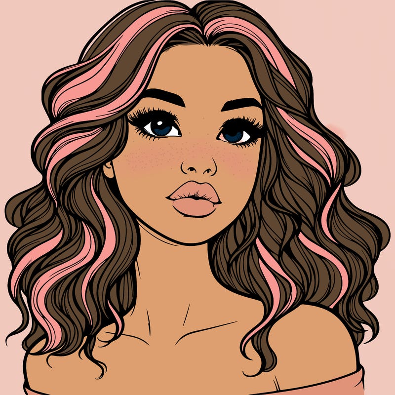 realistic girl with wavy hair and lips