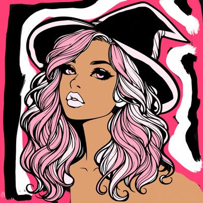 realistic witch girl with wavy hair and lips