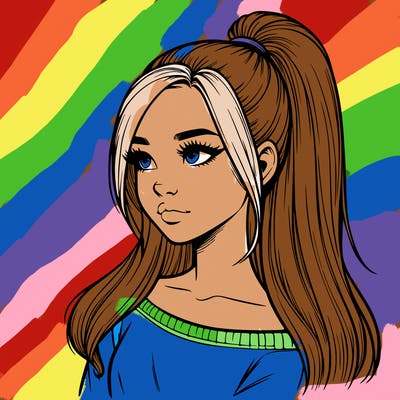 realistic girl with a high ponytail