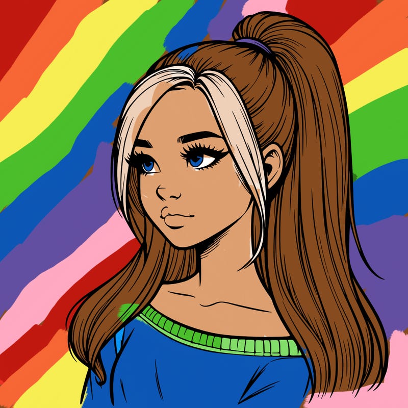 realistic girl with a high ponytail