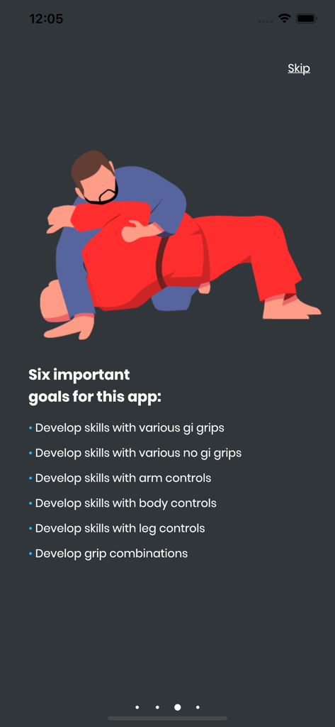 Roy Harris Grip Fighting - Graphic of two people grappling with a list of six training goals for grip and control techniques