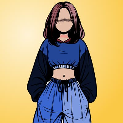realistic girl faceless with baggy pants and a crop top