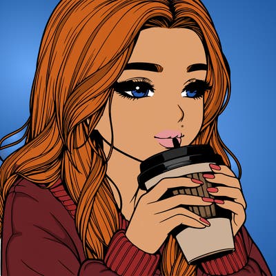 realistic girl drinking coffee