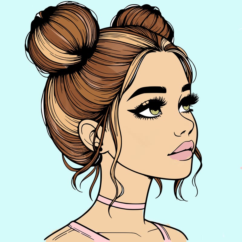 realistic girl with buns on the top of her head