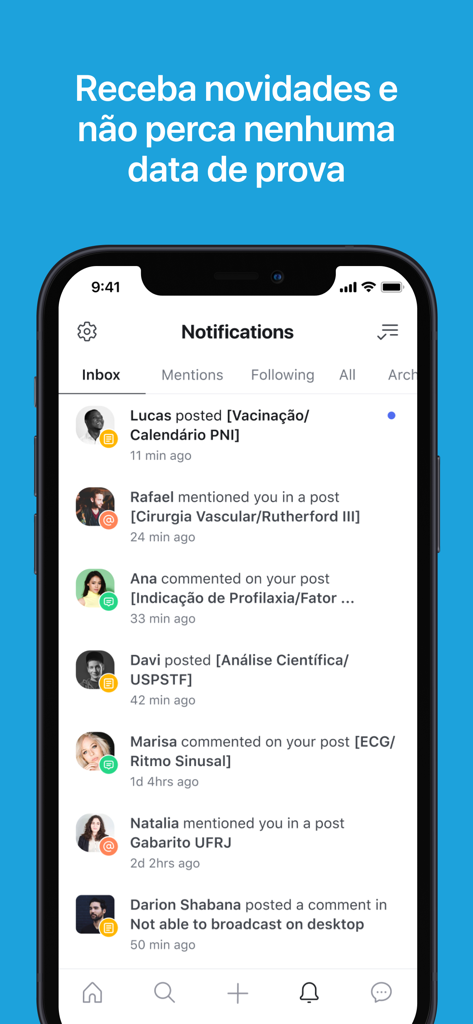 Medcof Plus - Medcof Plus app notification center showing medical community updates and exam dates