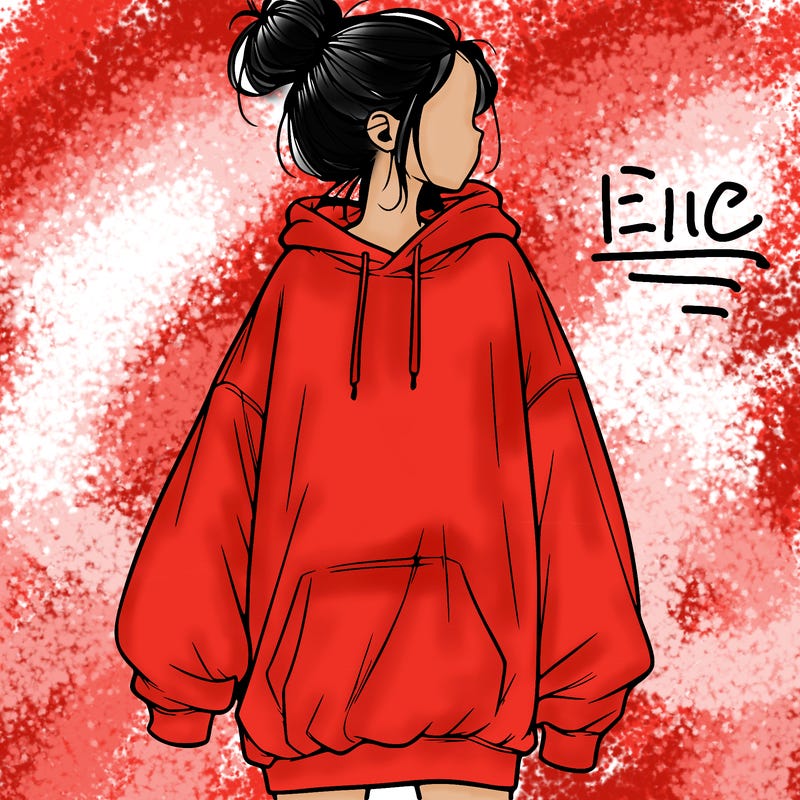 realistic girl with a oversized sweatshirt on and a bun