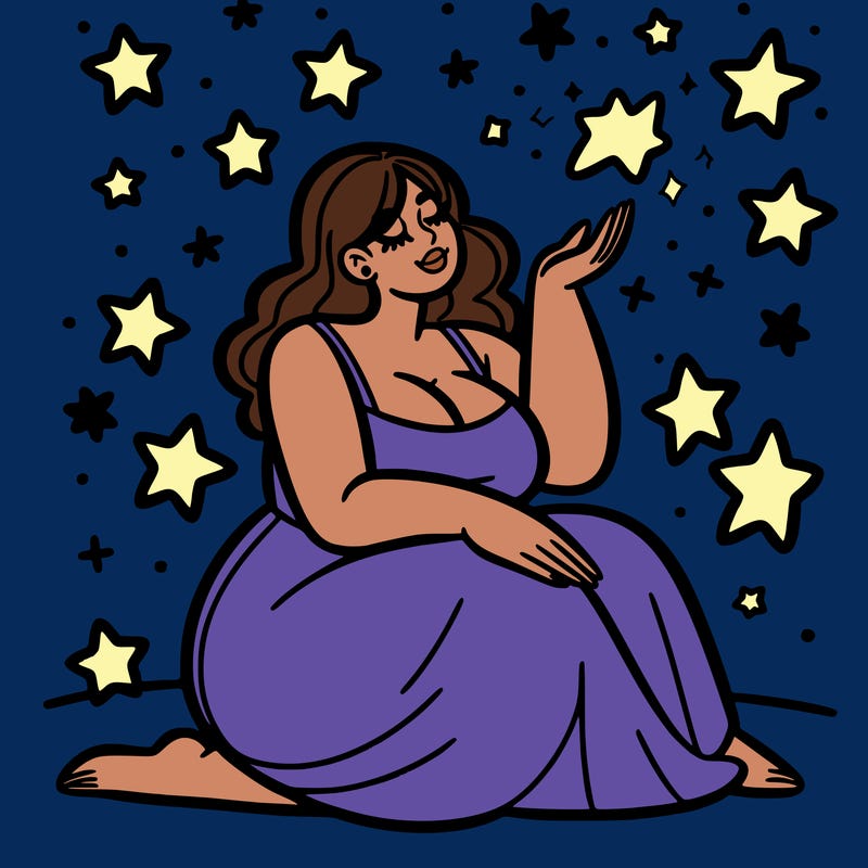 plus size woman looking at stars