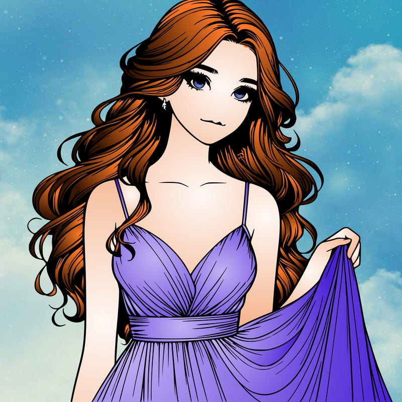 realistic girl in flowy silky prom dress