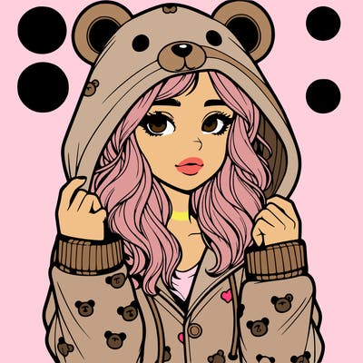 realistic girl in a animal pjs hoodie