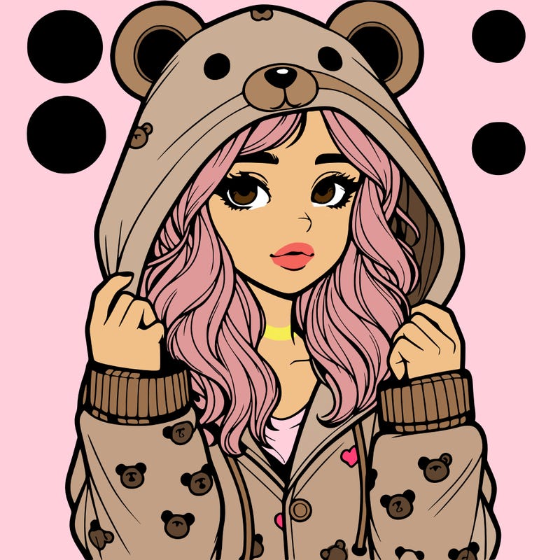 realistic girl in a animal pjs hoodie