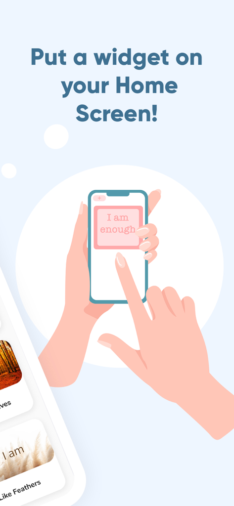 iPhone home screen displaying a positive affirmation widget with the text I am enough