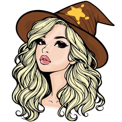 realistic witch girl with wavy hair and lips