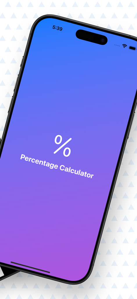 Splash screen of the Percentage Calculator Auto mobile app featuring a percentage symbol and the app name on a purple gradient background.
