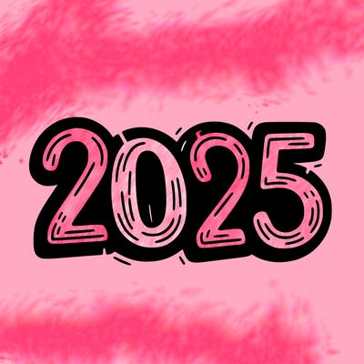 one line scrawled numbers sketch design “2025”