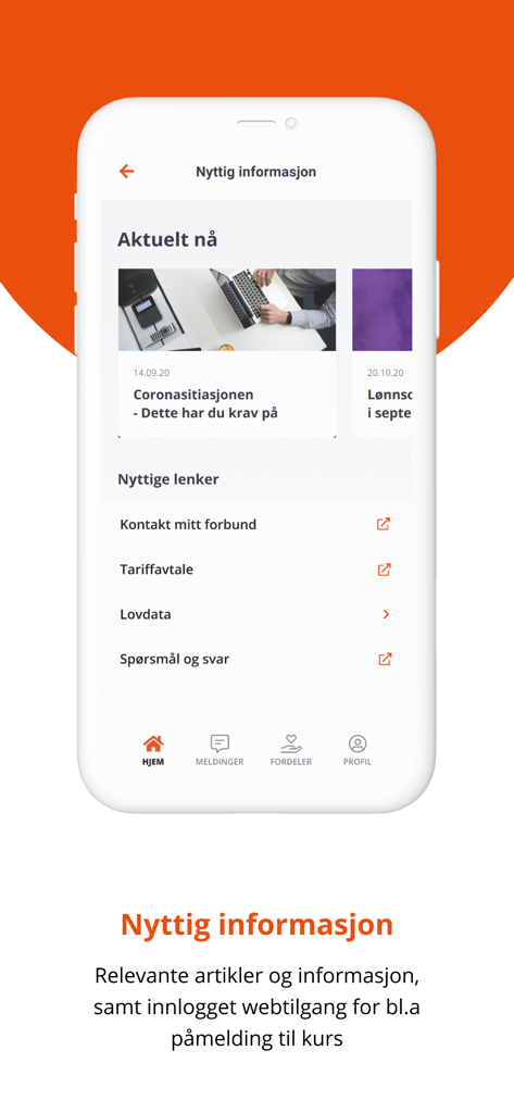 Pantalla de smartphone que muestra noticias y enlaces útiles para miembros del sindicato en la aplicación Parat.