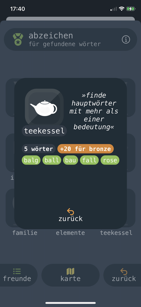 swop - ein wortspiel - Badge achievement screen in the swop word puzzle app