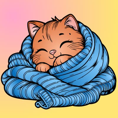 realistic cozy cat in a blanket