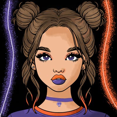 realistic girl with two buns in hair and lips