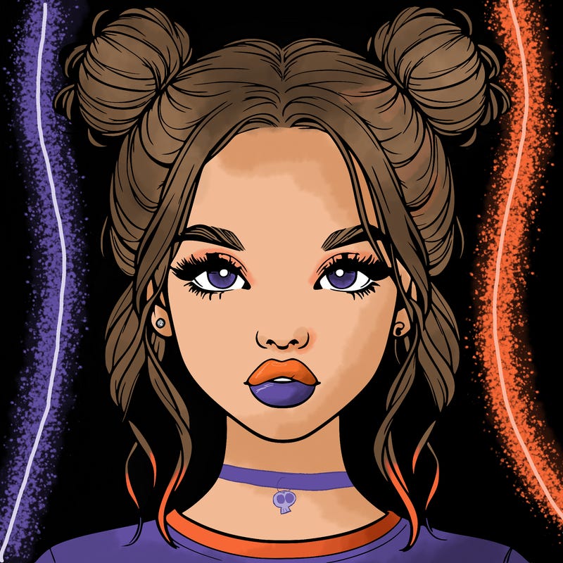 realistic girl with two buns in hair and lips