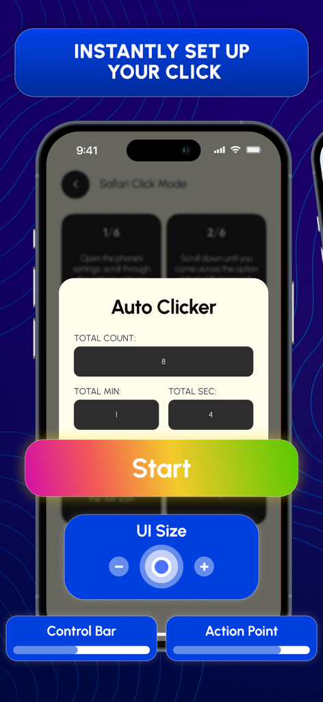Auto Clicker PRO Tap Assistant - Auto Clicker PRO configuration screen with tap count and timer settings