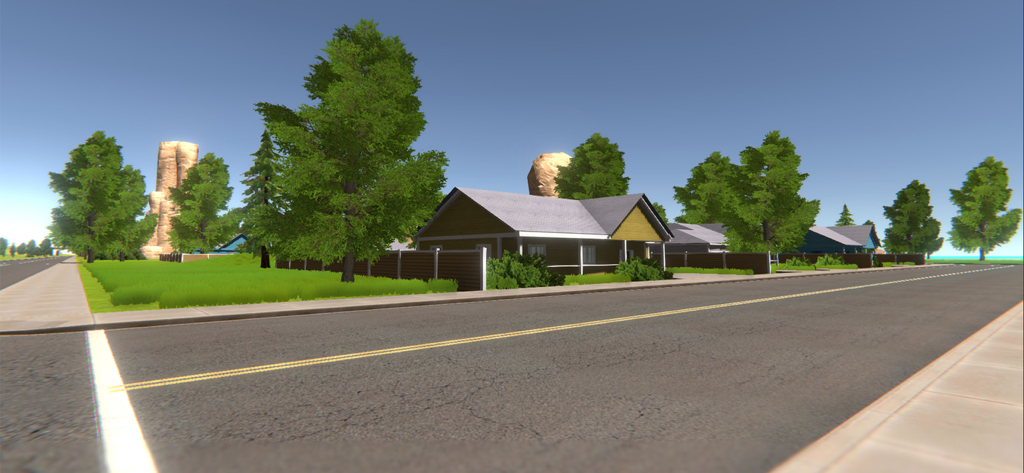 Ocean Is Home 2: Island Life - A suburban street with houses and trees in the Ocean Is Home 2 island life simulator