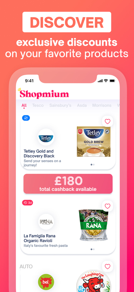 Interfaccia dell'app Shopmium che mostra sconti esclusivi sulla spesa e il cashback totale disponibile