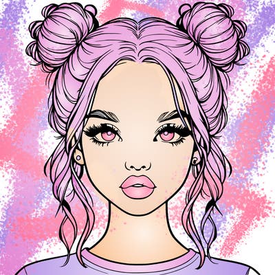 realistic girl with two buns in hair and lips