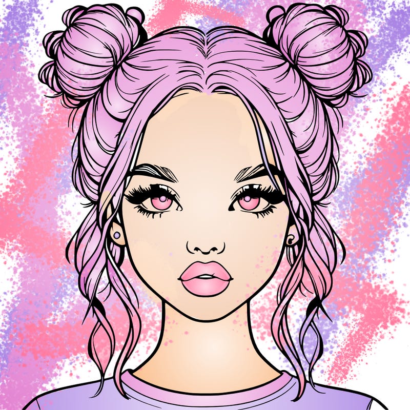 realistic girl with two buns in hair and lips