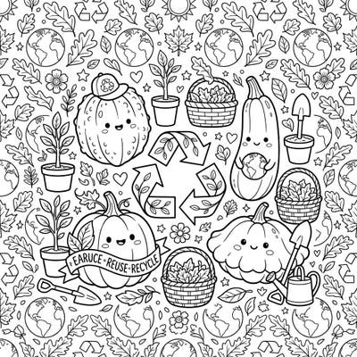 Get ready to celebrate Earth Day with this charming coloring page featuring an array of happy squash. Adorned with recycling symbols, it's a fun way to learn about protecting our planet and practicing eco-friendly habits.