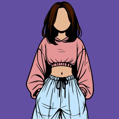 realistic girl faceless with baggy pants and a crop top