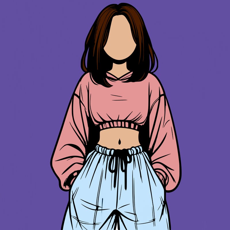 realistic girl faceless with baggy pants and a crop top