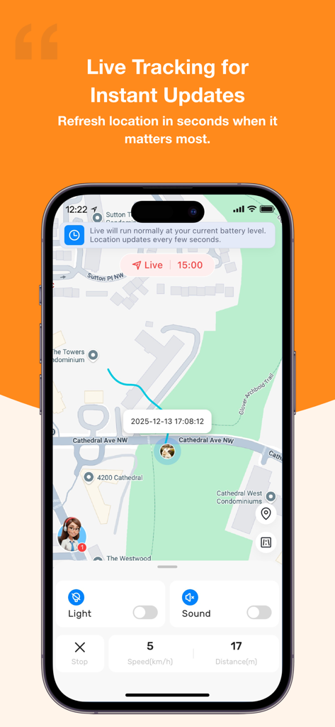 DBDD: Pet Tracker & Assistant - Mobile app interface of DBDD Pet Tracker showing a dog's live GPS location on a map with real-time updates