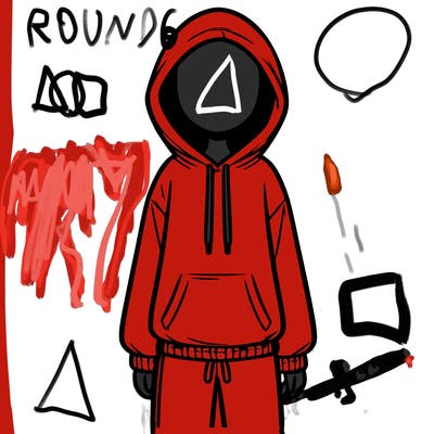 faceless girl in a tracksuit with a hood on and no hair