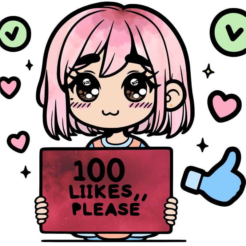 a girl with a sign saying 100 likes, please