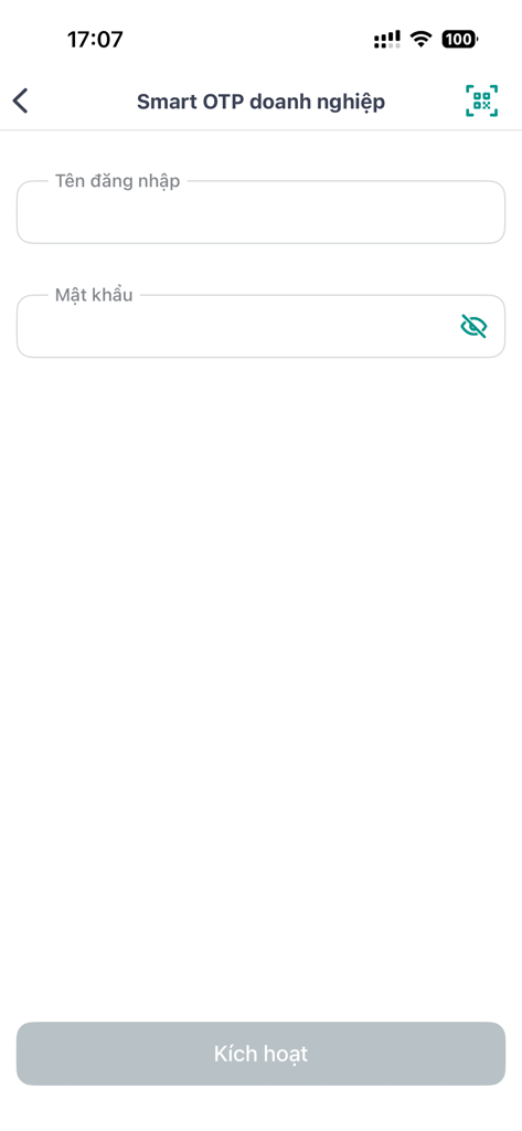 BIDV Smart OTP - Login and activation interface for BIDV Smart OTP corporate users