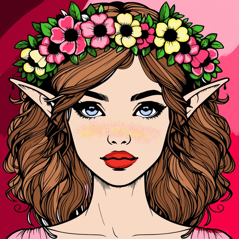 realistic female elf with flower crown