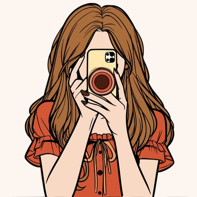 a realistic girl holding her phone taking pictures