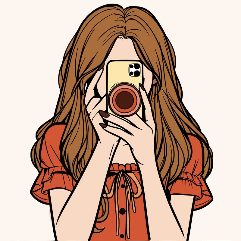 a realistic girl holding her phone taking pictures