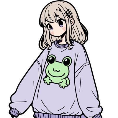 girl wearing frogging sweatshirt