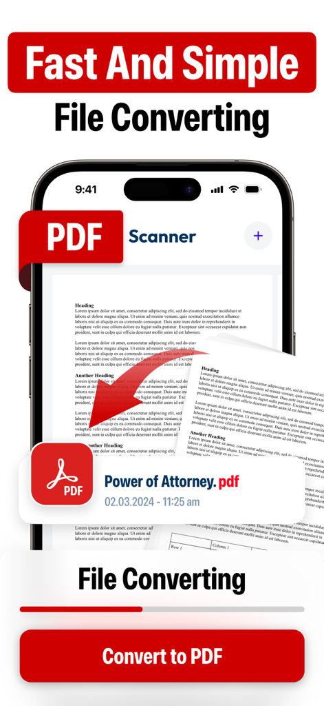 PDF Converter: Convert・Scanner - Mobile app interface for fast and simple file converting to PDF