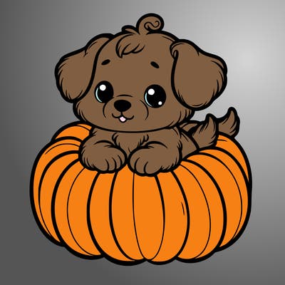 cute little puppy in a pumpkin