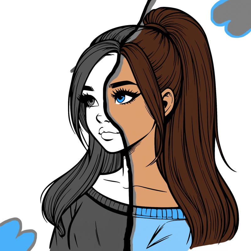 realistic girl with a high ponytail