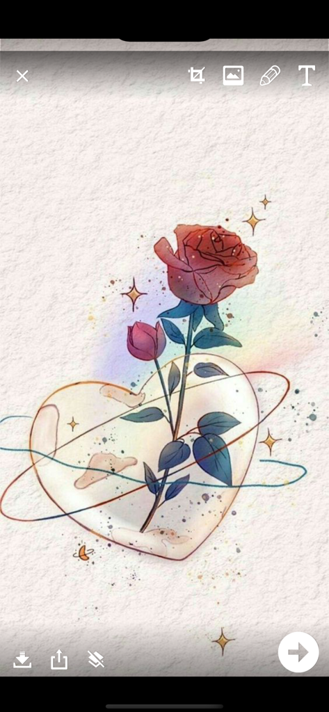 DIY Flower Language card - An aesthetic digital card design featuring a hand drawn rose inside a heart shape with sparkles