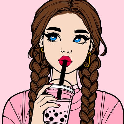 realistic girl with braided hair drinking boba