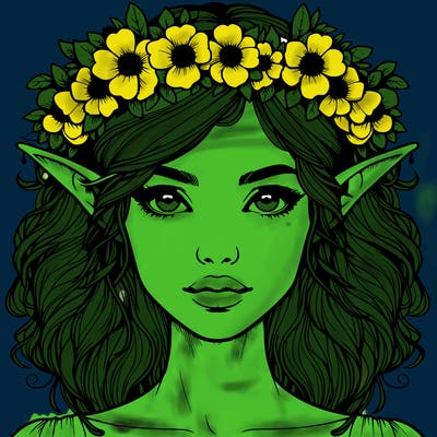 realistic female elf with flower crown