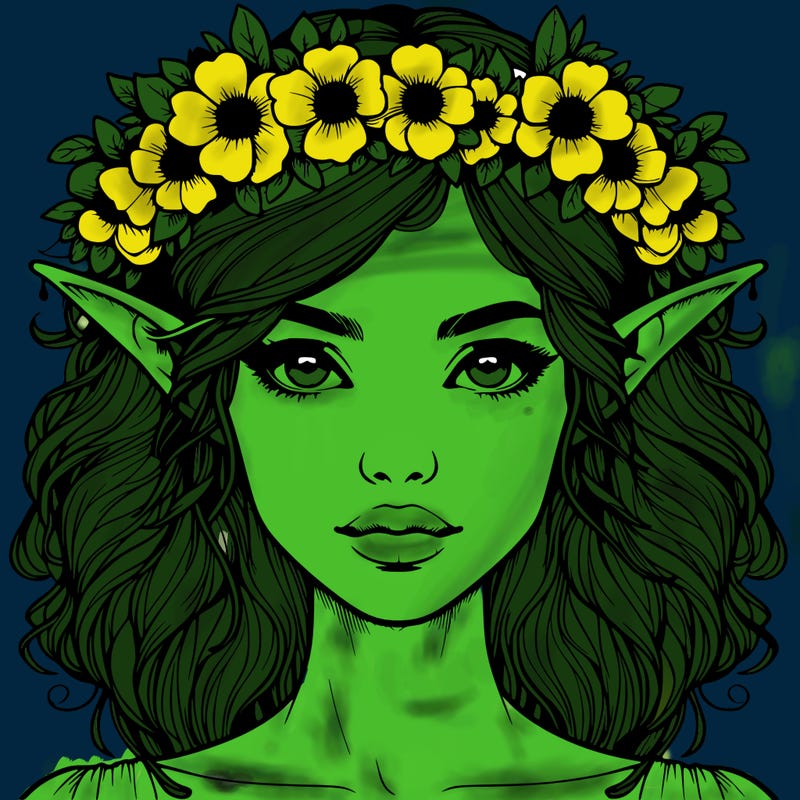 realistic female elf with flower crown